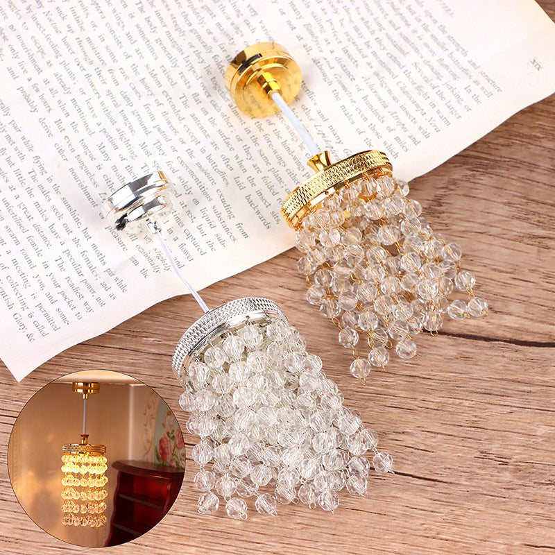 1:12 Dollhouse Miniature Small Lamp Model Scene Light-Up LED Crystal Chandelier Miniature Luxury