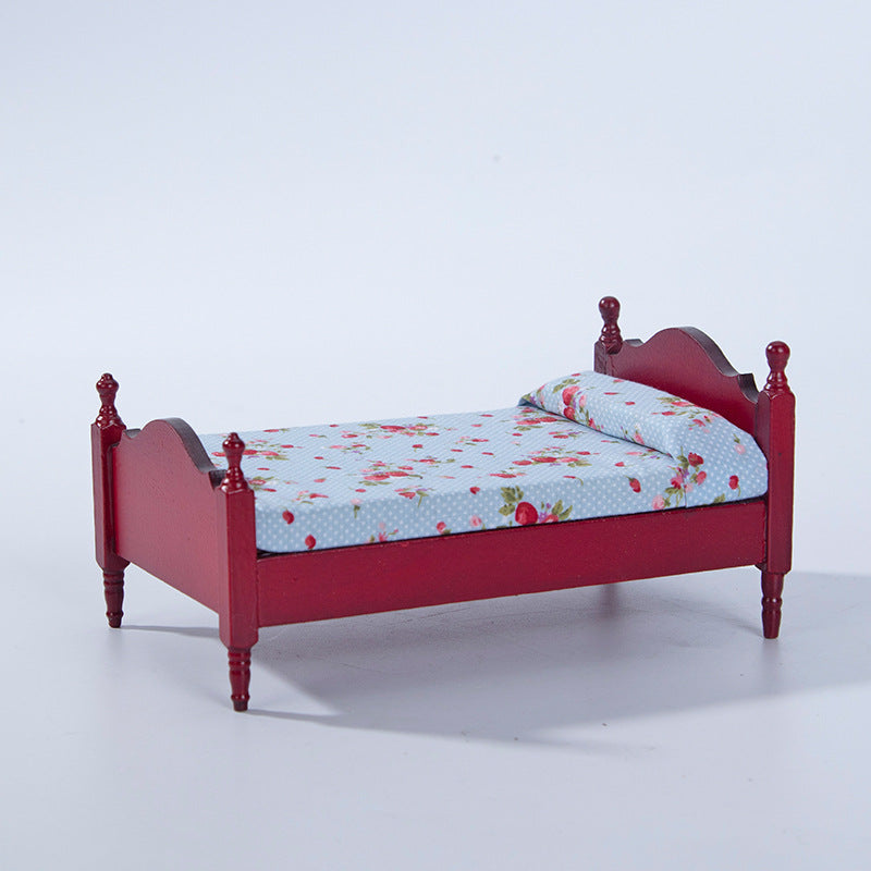 1:12 Miniature Dollhouse Decoration Furniture Bedroom Wooden Single Bed