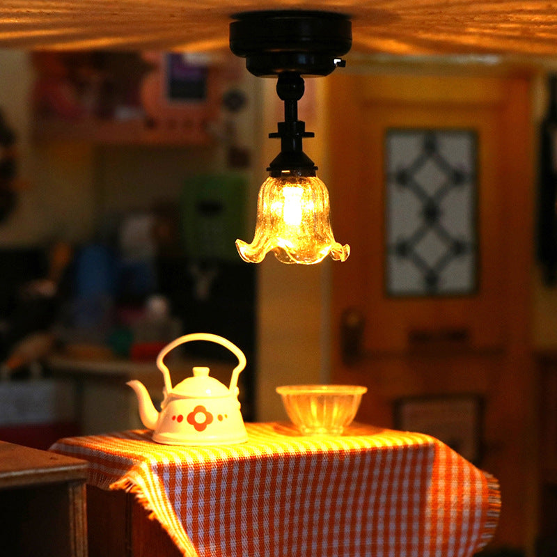 Dollhouse Simulation Mini Furniture with Light-Up Chandelier Ceiling-Shaped Lantern