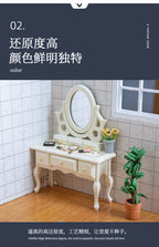 Miniature DIY Dollhouse Bedroom Dressing Table with Mirror Model Small Furniture Mini Wooden Craft Scene Ornament