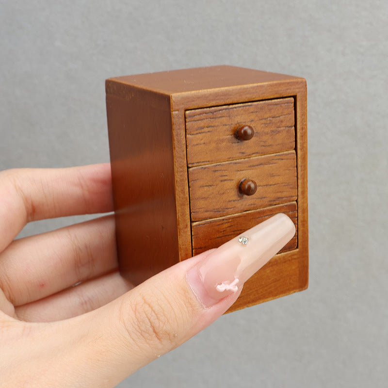1:12 Dollhouse Wooden Furniture Chestnut Three-Drawer Nightstand