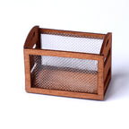 Mini Iron Mesh Wooden Frame Storage Box Organizer Basket Dollhouse Miniature Scene Decoration