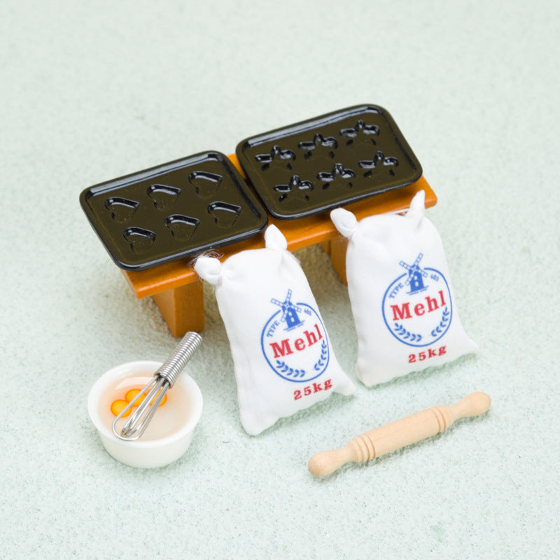 Dollhouse Miniature Cooking Accessories Egg Beater Roling Pin Flour Bag Set