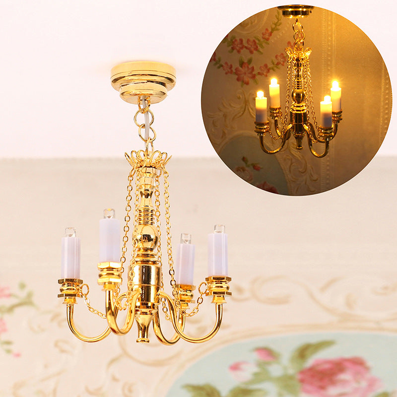 1:12 Dollhouse Furniture with Light-Up Chandelier Ceiling Decorative Lantern Miniature Scene Model