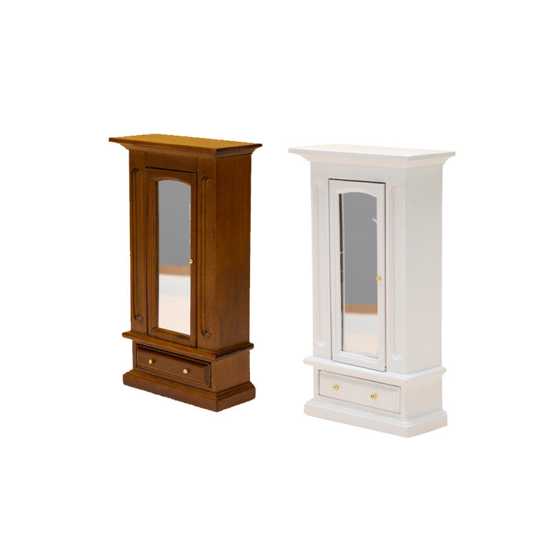 1:12 Dollhouse Mini Furniture Model Master Bedroom Scene Decoration Wooden Wardrobe with Mirror
