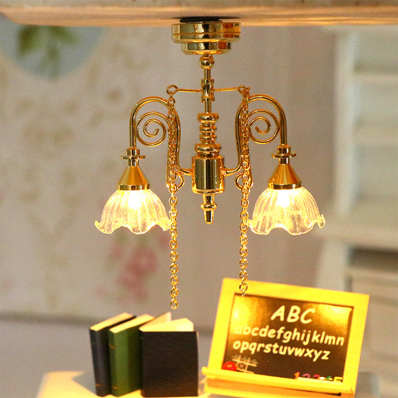 1:12 Dollhouse Furniture with Light-Up Chandelier Ceiling Decorative Lantern Miniature Scene Model