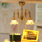 1:12 Dollhouse Furniture with Light-Up Chandelier Ceiling Decorative Lantern Miniature Scene Model
