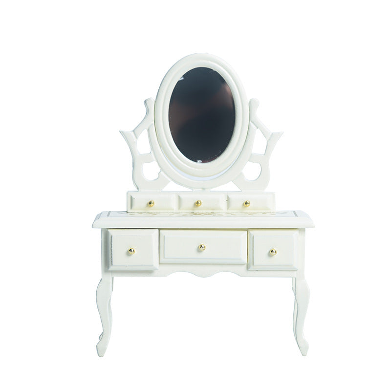 Miniature DIY Dollhouse Bedroom Dressing Table with Mirror Model Small Furniture Mini Wooden Craft Scene Ornament