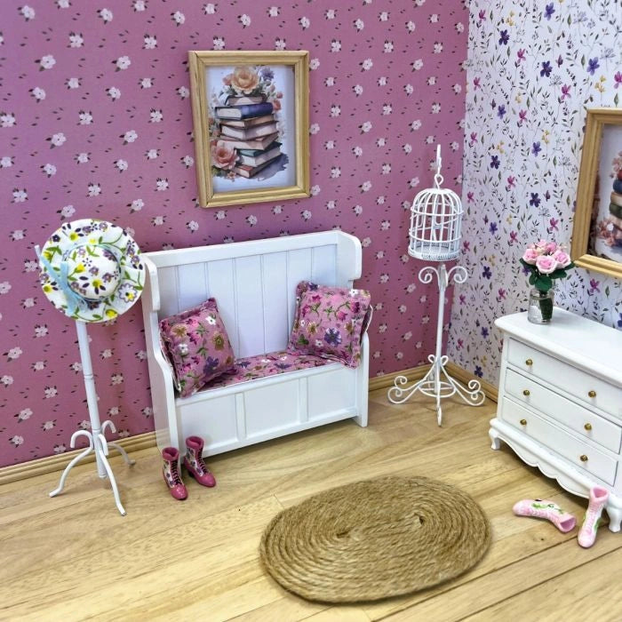 1:12 Dollhouse Candy Pink Wallpaper with White Flowers