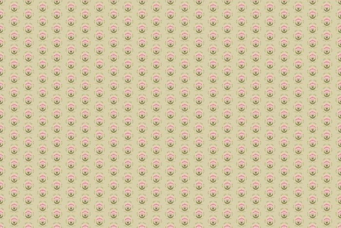 1:12 Dollhouse Olive Green Wallpaper with Candy Pink Flowers