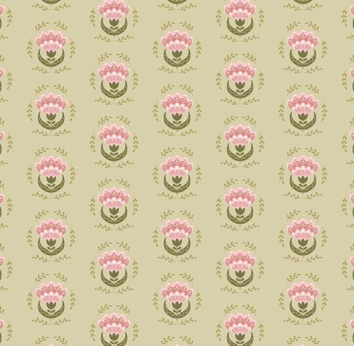 1:12 Dollhouse Olive Green Wallpaper with Candy Pink Flowers